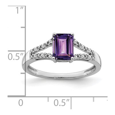 14K White Gold 1/20 ct tw Amethyst & Diamond Emerald-Cut Ring – view 3