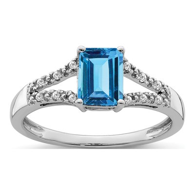 14K White Gold 1/20 ct tw Swiss Blue Topaz & Diamond Ring
