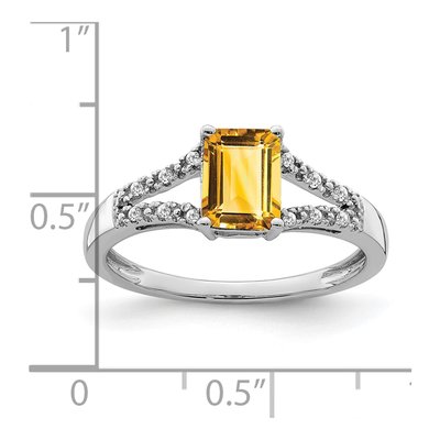 14K White Gold 1/20 ct tw Citrine & Diamond Emerald-Cut Ring – view 3