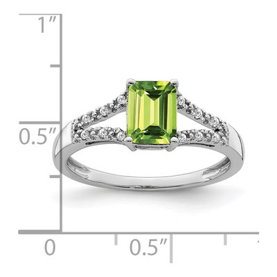 14K White Gold 1/20 ct tw Peridot & Diamond Emerald-Cut Ring – view 3