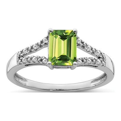 14K White Gold 1/20 ct tw Peridot & Diamond Emerald-Cut Ring