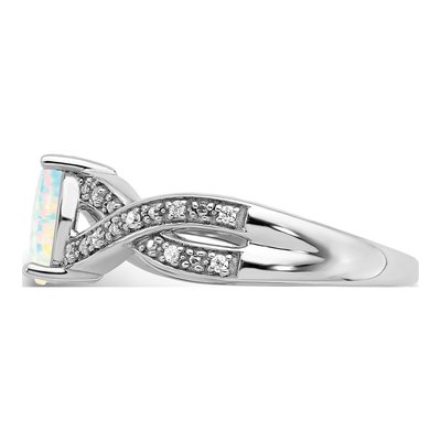 14K White Gold 1/15 ct tw Lab-Created Opal & Diamond Oval Ring – view 3