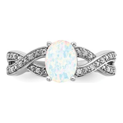 14K White Gold 1/15 ct tw Lab-Created Opal & Diamond Oval Ring – view 4