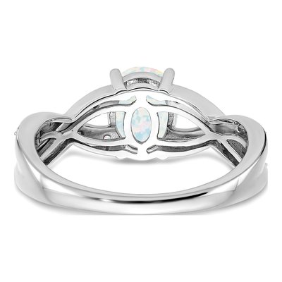14K White Gold 1/15 ct tw Lab-Created Opal & Diamond Oval Ring – view 5