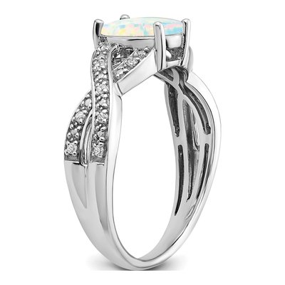 14K White Gold 1/15 ct tw Lab-Created Opal & Diamond Oval Ring – view 6