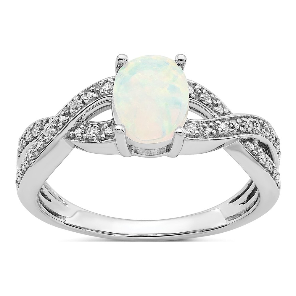 14K White Gold 1/15 ct tw Lab-Created Opal & Diamond Oval Ring