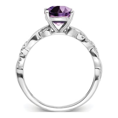 Sterling Silver 1/20 ct tw Amethyst & Diamond Cushion Ring – view 3