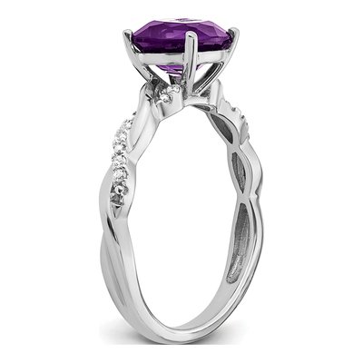 Sterling Silver 1/20 ct tw Amethyst & Diamond Cushion Ring – view 4