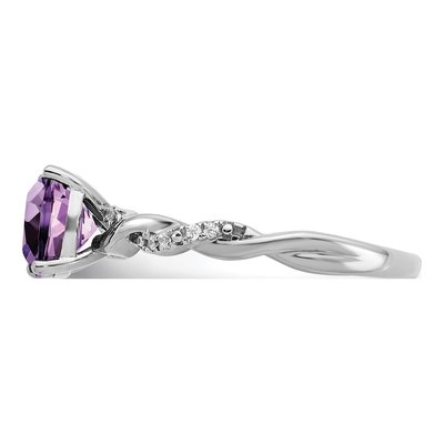 Sterling Silver 1/20 ct tw Amethyst & Diamond Cushion Ring – view 5