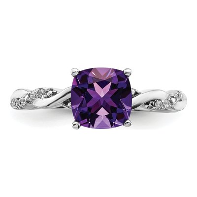 Sterling Silver 1/20 ct tw Amethyst & Diamond Cushion Ring – view 6