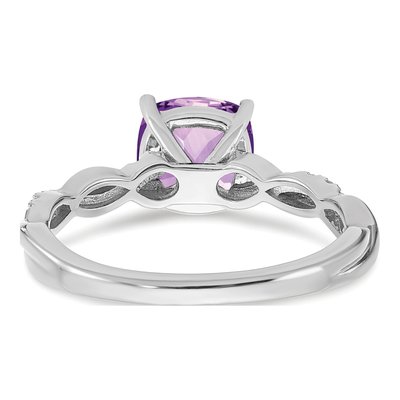 Sterling Silver 1/20 ct tw Amethyst & Diamond Cushion Ring – view 7