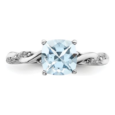 Sterling Silver 1/20 ct tw Aquamarine & Diamond Ring – view 5