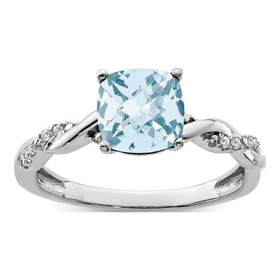 Sterling Silver 1/20 ct tw Aquamarine & Diamond Ring