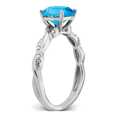Sterling Silver 1/20 ct tw Swiss Blue Topaz & Diamond Ring – view 3