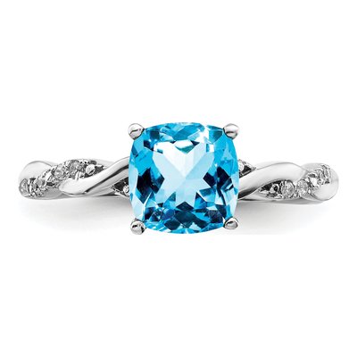 Sterling Silver 1/20 ct tw Swiss Blue Topaz & Diamond Ring – view 5