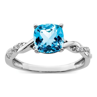 Sterling Silver 1/20 ct tw Swiss Blue Topaz & Diamond Ring