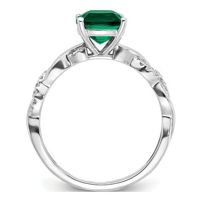 Sterling Silver 1/20 ct tw Lab-Created Emerald & Diamond Ring – view 3
