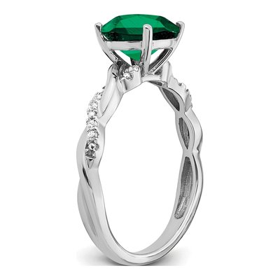 Sterling Silver 1/20 ct tw Lab-Created Emerald & Diamond Ring – view 4