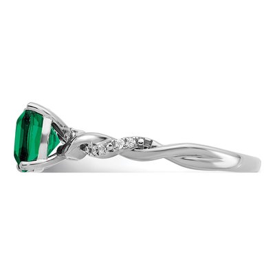 Sterling Silver 1/20 ct tw Lab-Created Emerald & Diamond Ring – view 5