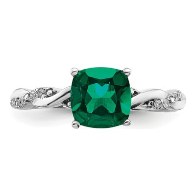 Sterling Silver 1/20 ct tw Lab-Created Emerald & Diamond Ring – view 6