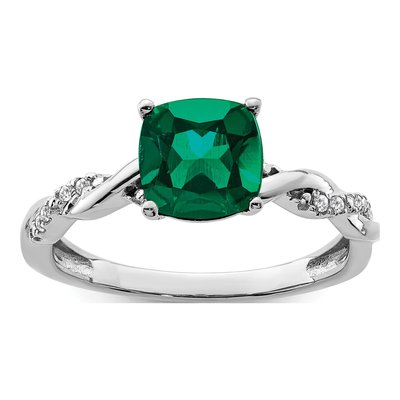 Sterling Silver 1/20 ct tw Lab-Created Emerald & Diamond Ring