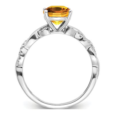 Sterling Silver 1/20 ct tw Citrine & Diamond Cushion Ring – view 2