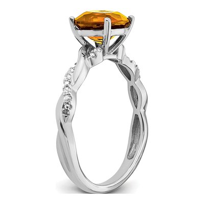Sterling Silver 1/20 ct tw Citrine & Diamond Cushion Ring – view 3