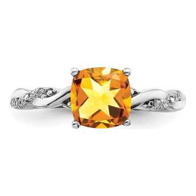 Sterling Silver 1/20 ct tw Citrine & Diamond Cushion Ring – view 5