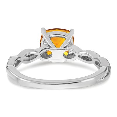 Sterling Silver 1/20 ct tw Citrine & Diamond Cushion Ring – view 6