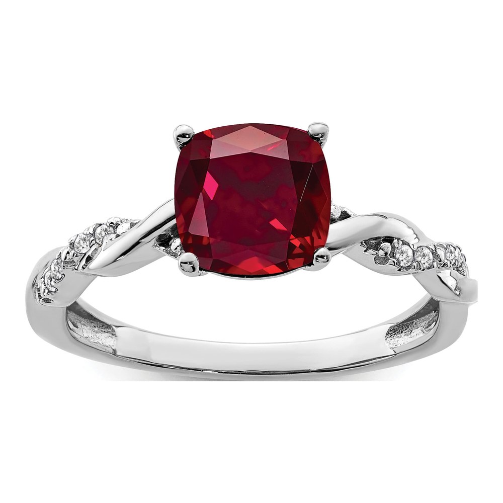 Sterling Silver Lab Ruby & Diamond Ring