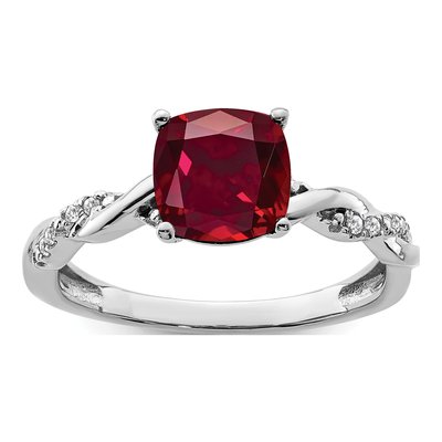 Sterling Silver 1/20 ct tw Lab-Created Ruby & Diamond Ring