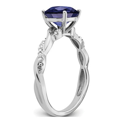 Sterling Silver 1/20 ct tw Lab-Created Sapphire & Diamond Ring – view 4