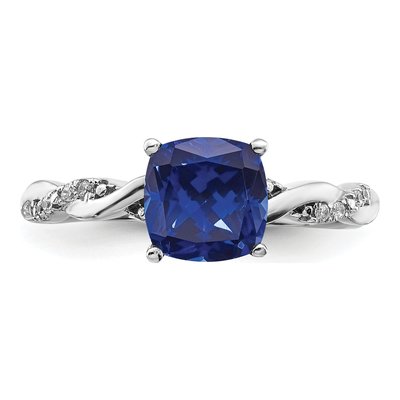 Sterling Silver 1/20 ct tw Lab-Created Sapphire & Diamond Ring – view 6