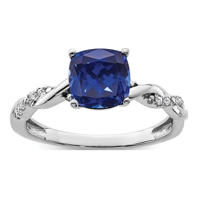 Sterling Silver 1/20 ct tw Lab-Created Sapphire & Diamond Ring