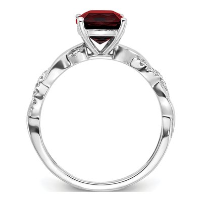 Sterling Silver 1/20 ct tw Garnet & Diamond Cushion Ring – view 2