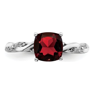 Sterling Silver 1/20 ct tw Garnet & Diamond Cushion Ring – view 5