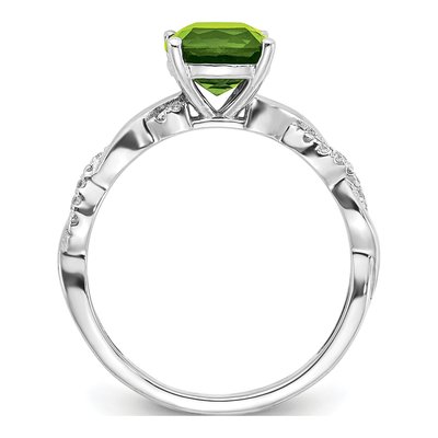 Sterling Silver 1/20 ct tw Peridot & Diamond Cushion Ring – view 2