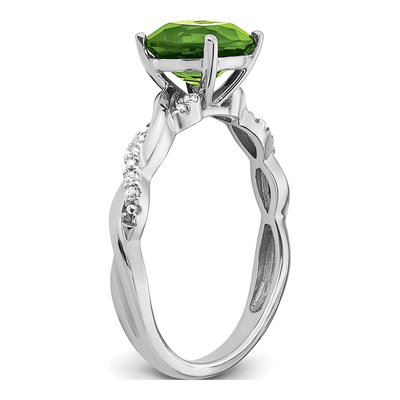 Sterling Silver 1/20 ct tw Peridot & Diamond Cushion Ring – view 3