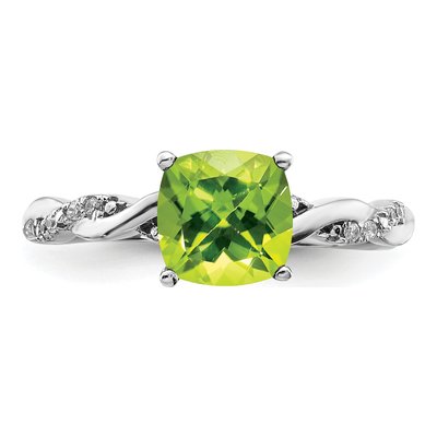 Sterling Silver 1/20 ct tw Peridot & Diamond Cushion Ring – view 5