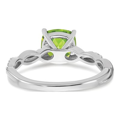 Sterling Silver 1/20 ct tw Peridot & Diamond Cushion Ring – view 6