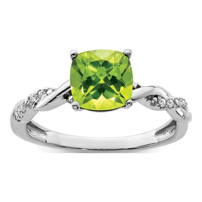 Sterling Silver 1/20 ct tw Peridot & Diamond Cushion Ring