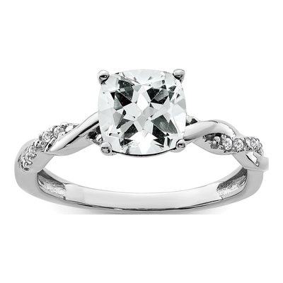 Sterling Silver 1/20 ct tw White Topaz & Diamond Ring