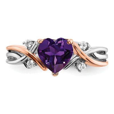 14K Two-Tone Gold 1/15 ct tw Amethyst & Diamond Heart Ring – view 4