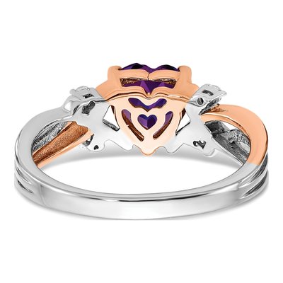 14K Two-Tone Gold 1/15 ct tw Amethyst & Diamond Heart Ring – view 5