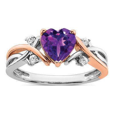 14K Two-Tone Gold 1/15 ct tw Amethyst & Diamond Heart Ring