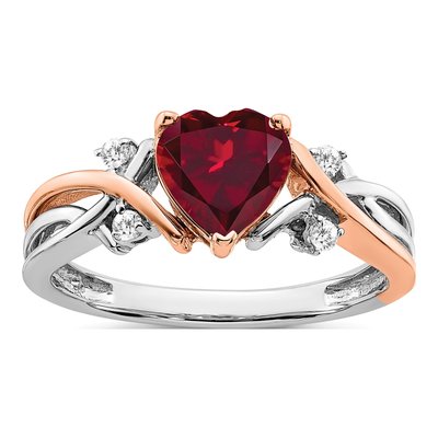 14K Two-Tone Gold 1/15 ct tw Lab-Created Ruby & Diamond Heart Ring