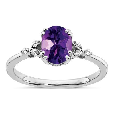 Sterling Silver 1/20 ct tw Amethyst & Diamond Ring