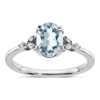 Sterling Silver 1/20 ct tw Aquamarine & Diamond Ring