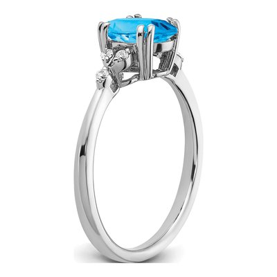 Sterling Silver 1/20 ct tw Swiss Blue Topaz & Diamond Oval Ring – view 4