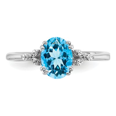 Sterling Silver 1/20 ct tw Swiss Blue Topaz & Diamond Oval Ring – view 6